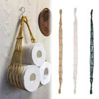 hand woven roll paper holder storage string bag boho style hanging cotton rope mesh pocket for toilet bathroom 2021