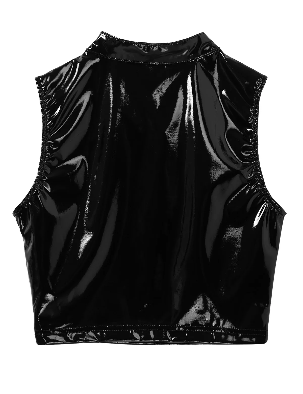 Женский укороченный топ из лакированной кожи с вырезом спереди и вырезами для