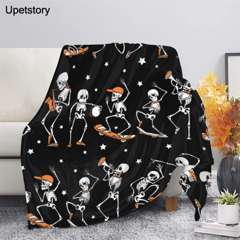 

Upetstory Plush Halloween Blanket Printing Fancy Skeleton Thermal Quilt Blankets for Beds Winter King Size Couch Cozy Comforter