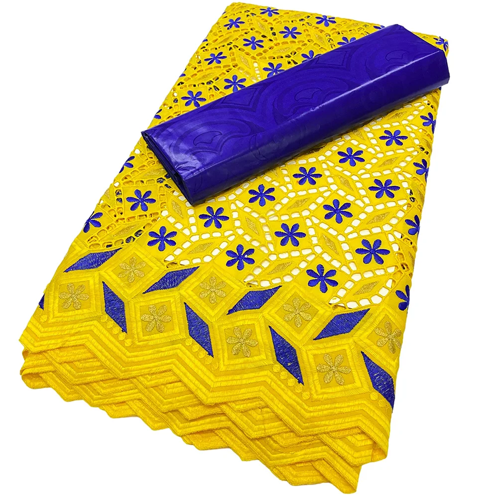 Желтая + синяя швейцарская кружевная ткань африканская богатая Bazin 2 5 ярдов для