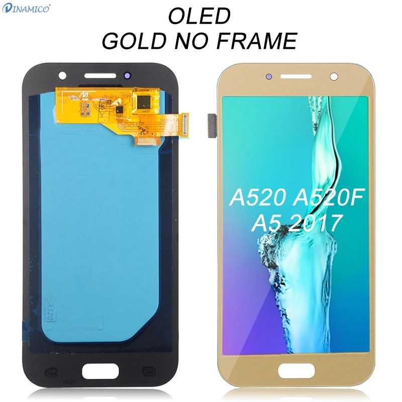Dinamico OLED A520 Lcd для samsung Galaxy A5 Lcd A520F дисплей сенсорный экран дигитайзер панель в сборе с рамкой - Цвет: OLED Gold