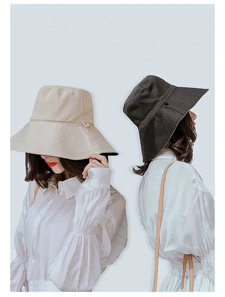 Модная однотонная пляжная шляпа с обеих сторон женская большими полями|Женские