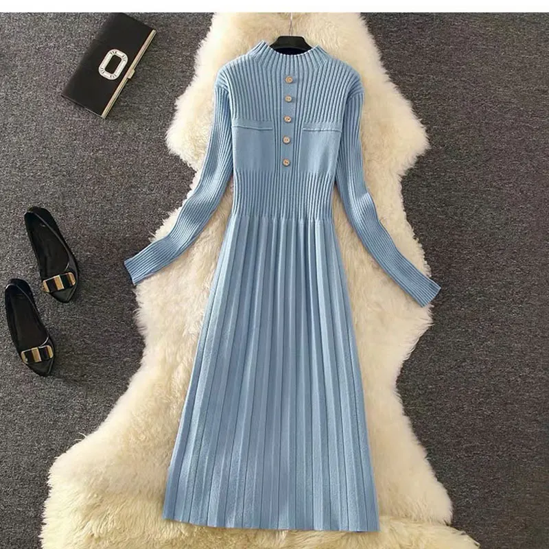 DISIMAN осень 2019 свитер платье новый женский круглый вырез зимняя одежда сплошной