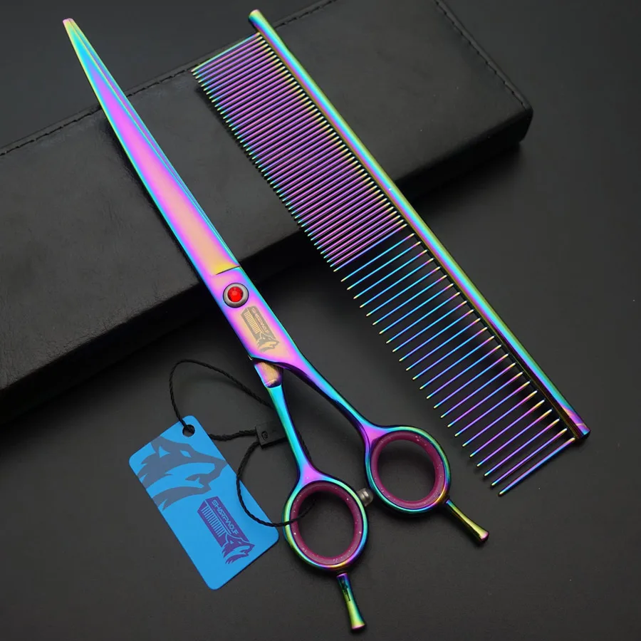Curved scissor " профессиональные ножницы для ухода за домашними животными, прямые и истончающие и изогнутые ножницы с расческой, уход за собакой, D571 - Цвет: Curved scissor