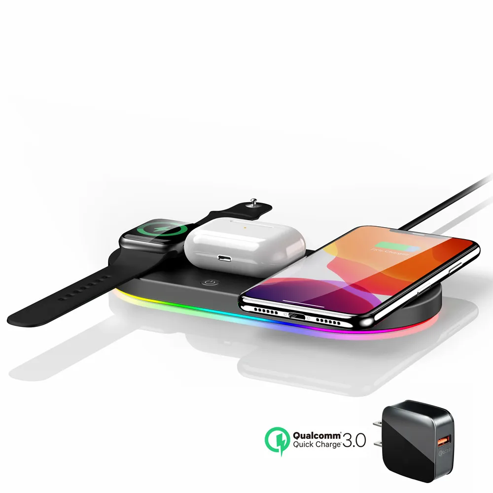 Беспроводное зарядное устройство 3 в 1 для iphone 11 Pro X XS Max XR Apple Watch 5 4 Airpods QI подставка