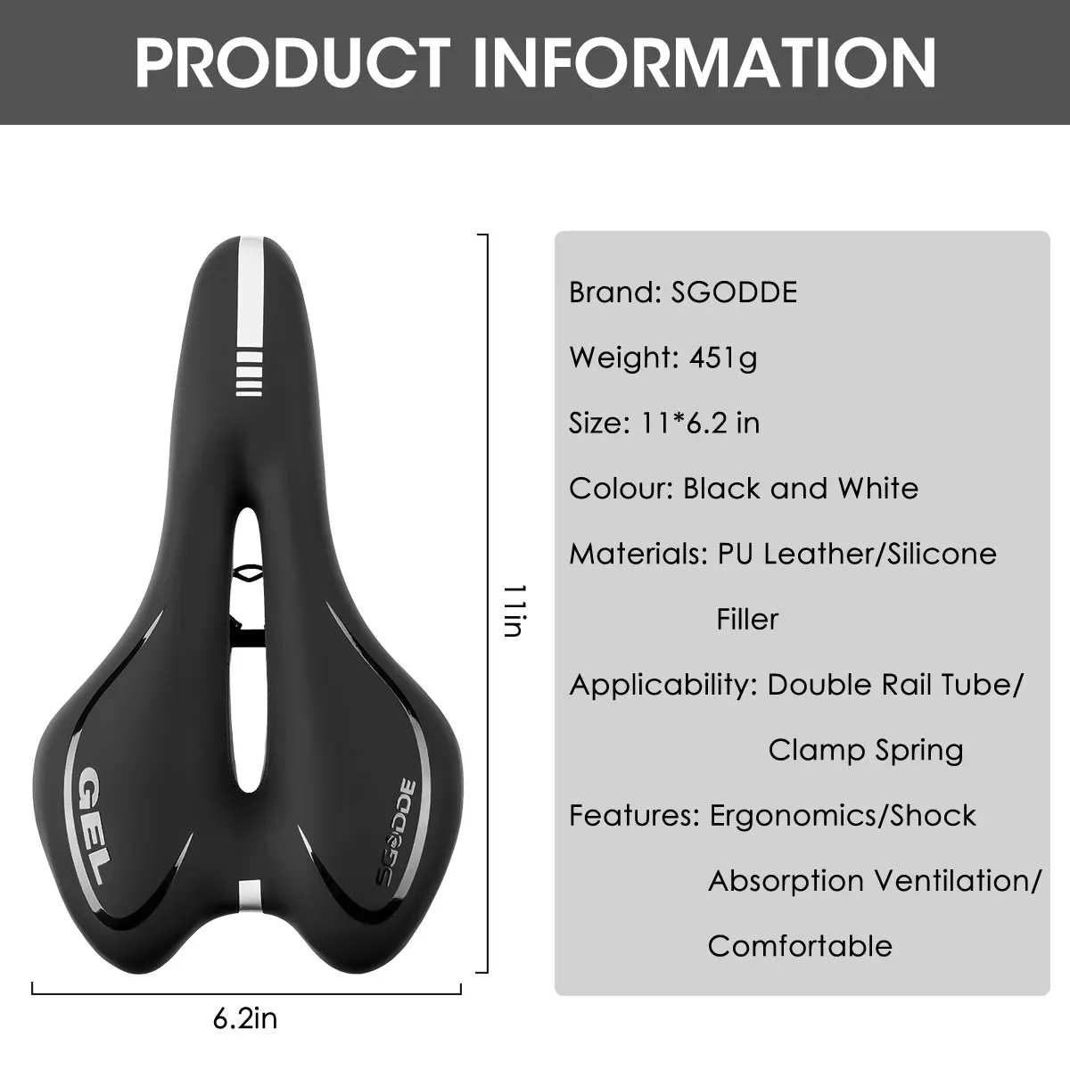 SGODDE Gel Bicycle Saddle Padded Dual-spring Extra Comfort Cycling Seat Pad Accessories for Men Women Universal Riding MTB Bike | Спорт и