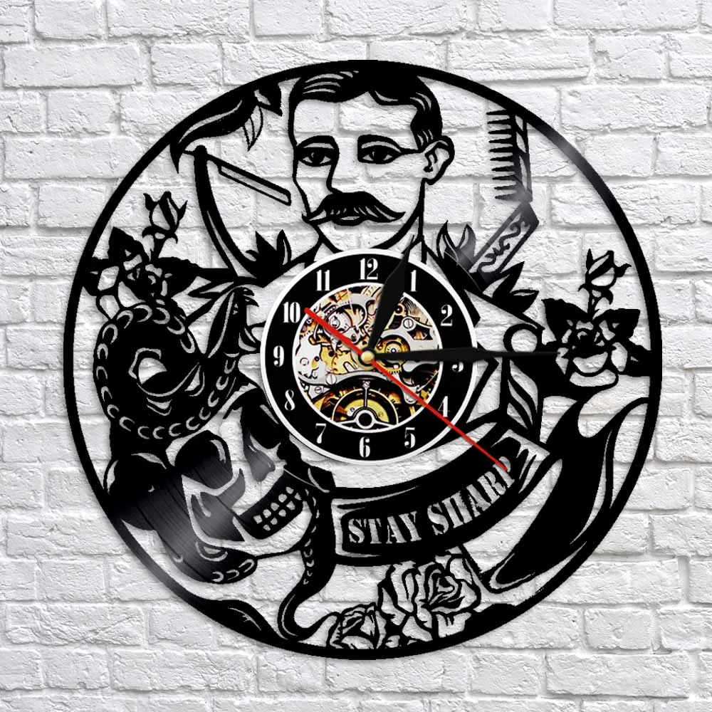 Настенные часы для парикмахерской винтажные виниловые с пластинками в подарок