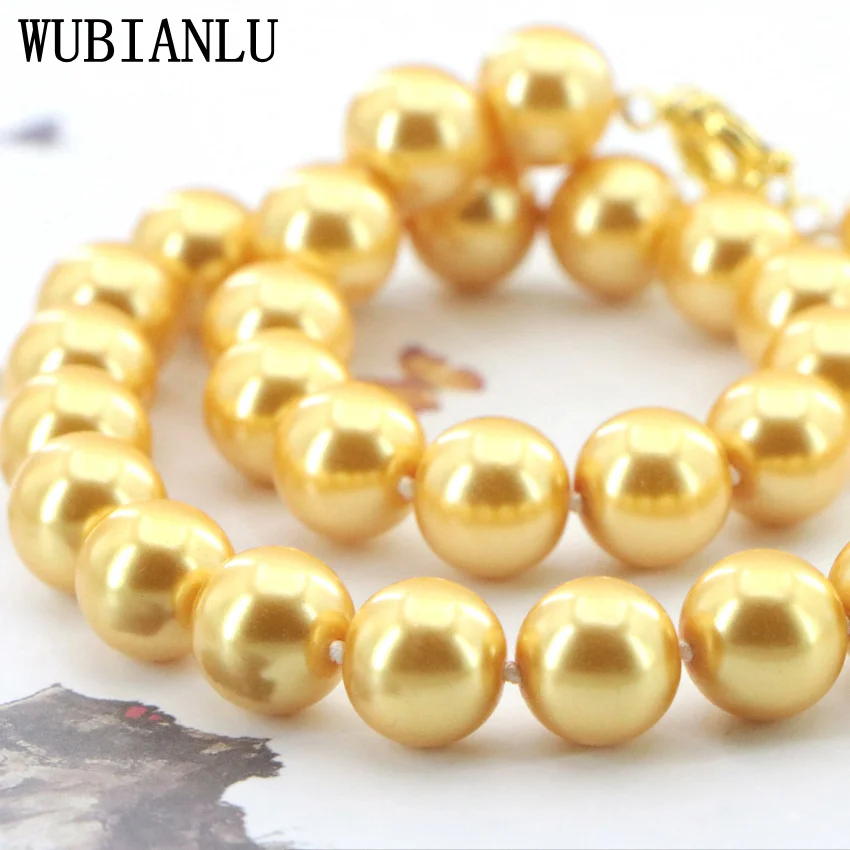 Оптовая продажа Золотое жемчужное ожерелье 14 мм с морской ракушкой модное