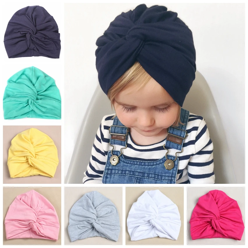 

Cute Cotton Blend Baby Turban Hat Newborn Beanie Caps Kids Girls Headwear Infant Toddler Shower Hat Birthday Gift Photo Props