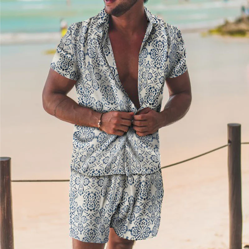 

Мужской повседневный костюм-рубашка с коротким рукавом и 3D-принтом, гавайский праздничный костюм, новинка 2021