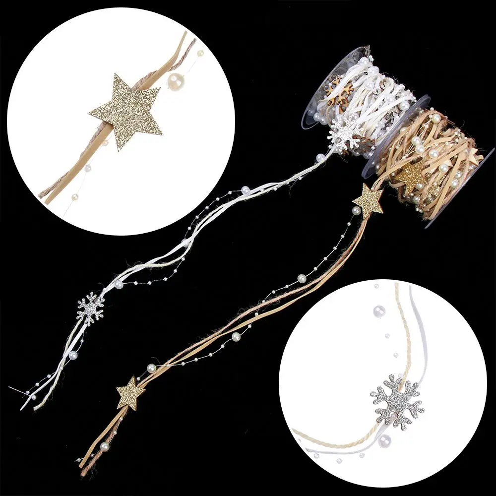 

2M/5M Gold Silver Christmas Ribbon Decorations for Tree Star Bead Chain Ribbon Christmas Tree DIY Xmas Decor Home Ornaments