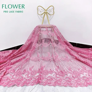 Pink 100% Cotton Embroidered Net Lace Material 2021 Top Quality Women Sewing Dresses Guipure Net Tulle Lace Fabric For Wedding
