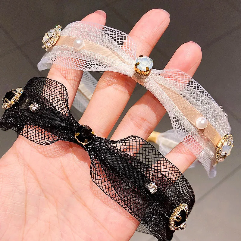 Новые женские элегантные кружевные простые обручи для волос с кристаллами