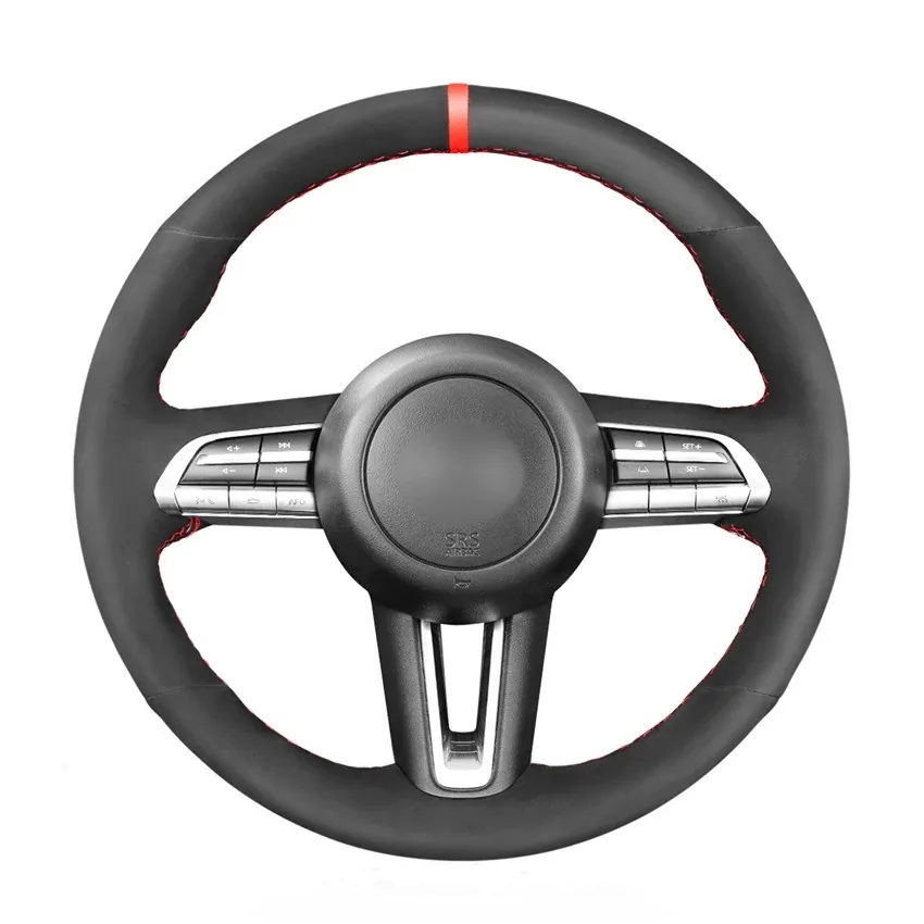 

Hand Sew Black Suede Red Marker Car Steering Wheel Cover for Mazda CX-30 CX30 2019-2020 Mazda 3 Axela 2019-2020