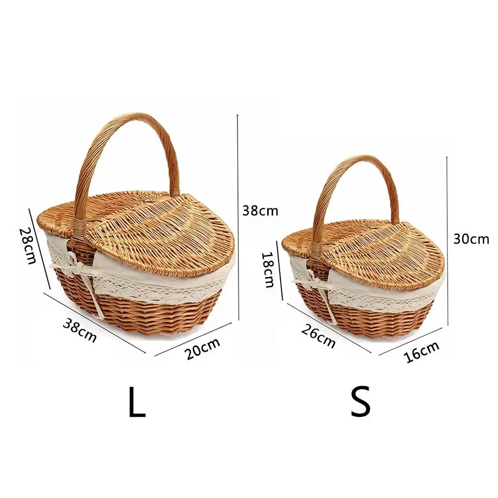 

Outdoor Wicker Basket Willow Picnic Basket Hamper Shopping Basket Bag with Lid and Handle and White Liner for Camping Picnic
