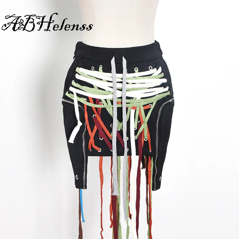 

A&BHelenss 2021 Summer Sexy Night Club Bandage Split Colorful Riband Streetstye Womens Mini Skirt