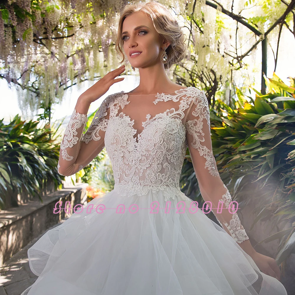 Женское свадебное платье Белое Бальное Платье с длинными рукавами и открытой
