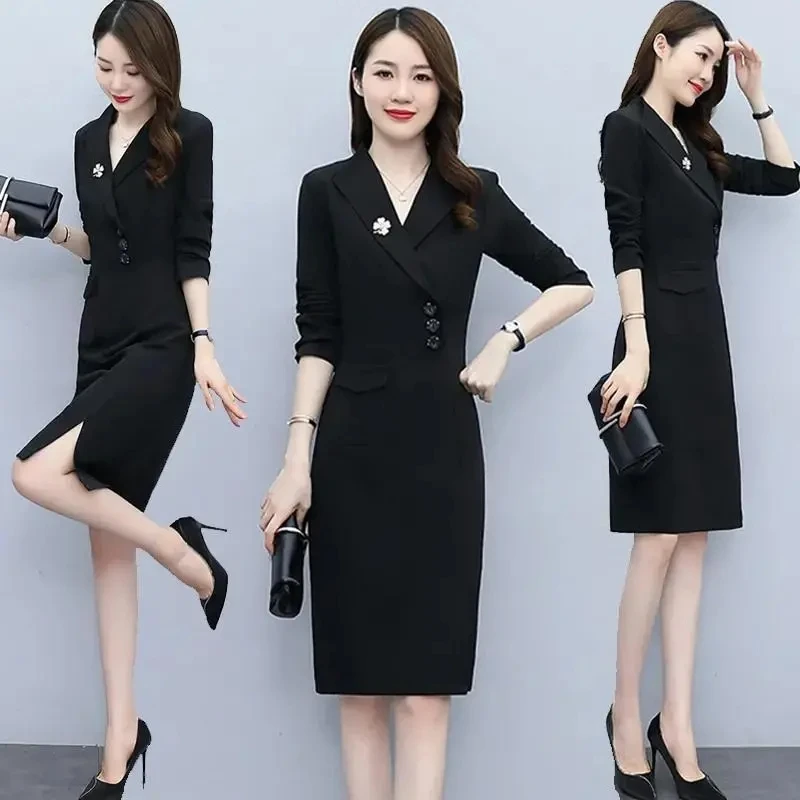 Женское деловое приталенное платье-блейзер элегантное офисное платье с отложным