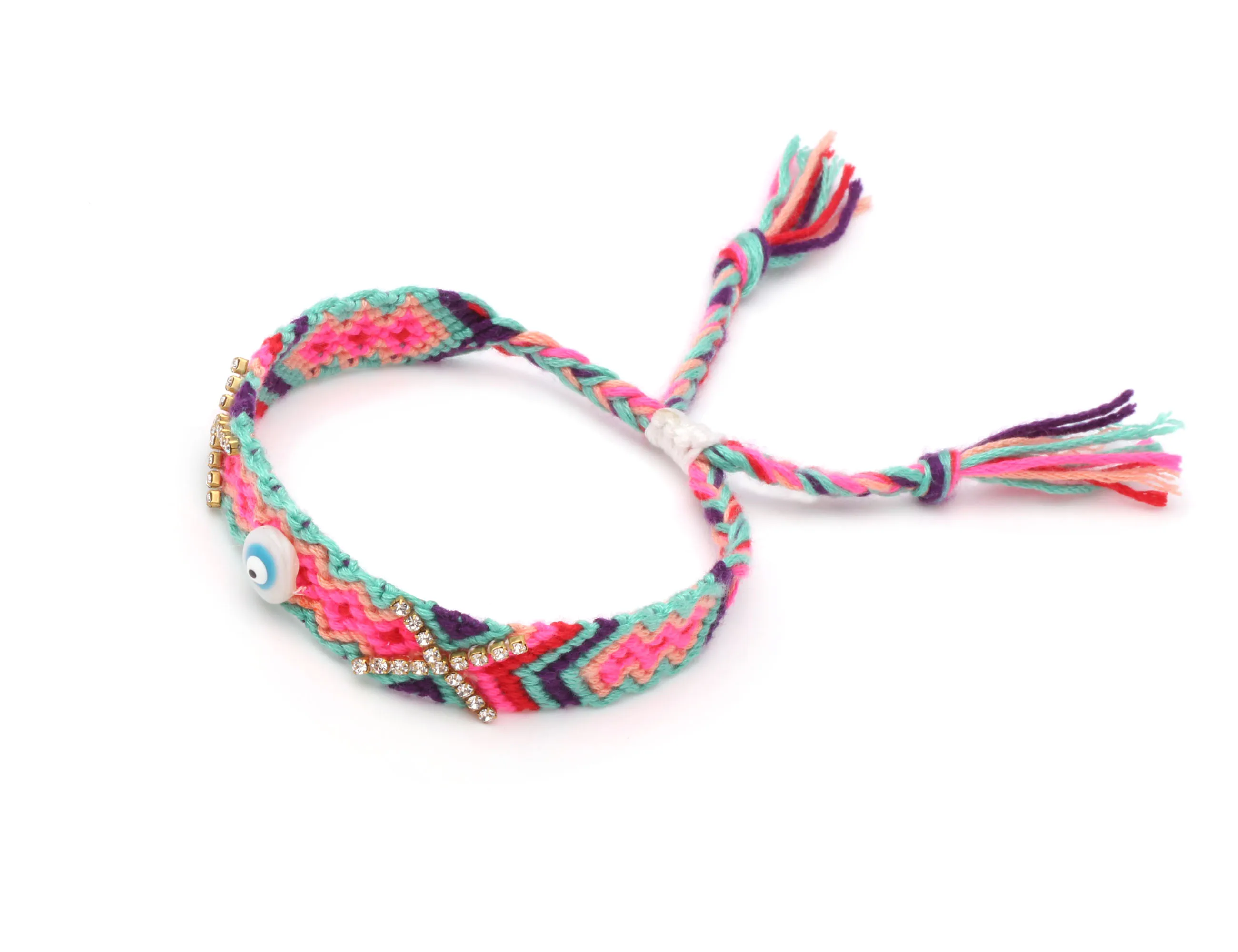 Boho Shell сглаза X Крест Кристалл тканый браслет дружбы для женщин мужчин хиппи