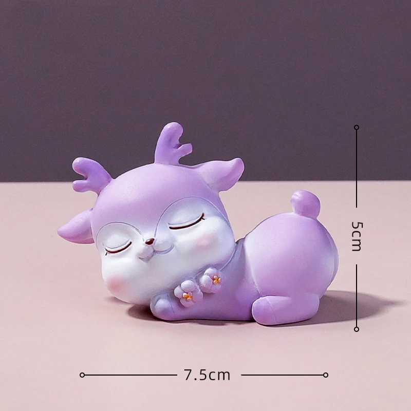 

1pcs Purple Deer Figurines Cartoon Cute Sika Deer Resin Ornament Cake Baking Decoration Girl Bedroom Decoration For Christmas