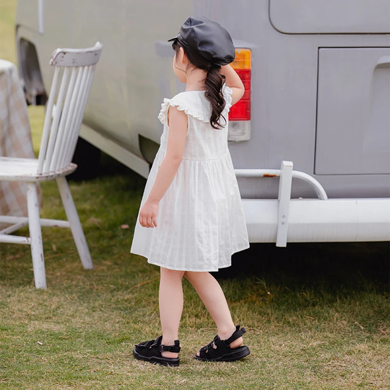 Girls dress 2020 summer new sleeveless double-breasted vest doll pure cotton solid color stitching princess | Детская одежда и