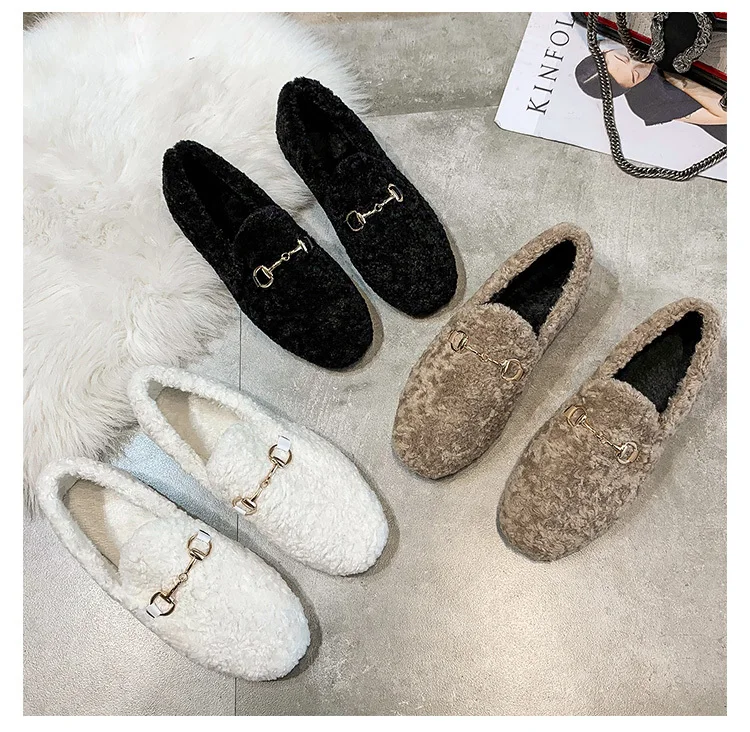 Chaussures femme; женская плюшевая обувь; женские лоферы без шнуровки; женская теплая обувь на плоской подошве; Zapatos De Mujer Buty Damskie; сезон зима