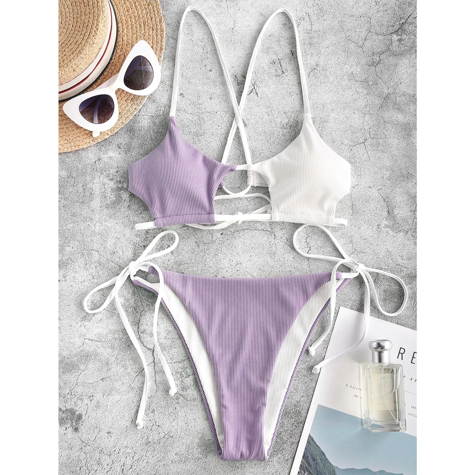 Купальник женский из 2 предметов пикантный однотонный купальный костюм пляжная