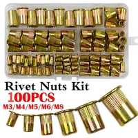 100pcs carbon steel rivet nut m4 m5 m6 m8 m10 m12 flat head rivet nut set with box auto parts nut inlaid rivet
