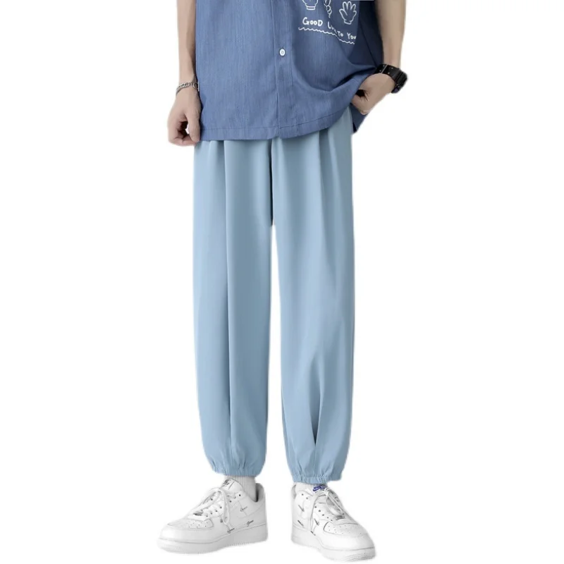 

Summer Thin Casual Pants Men's Fashion Black White Straight Pants Men Korean Loose Breathable Ice Silk Pants Mens Trousers M-2XL