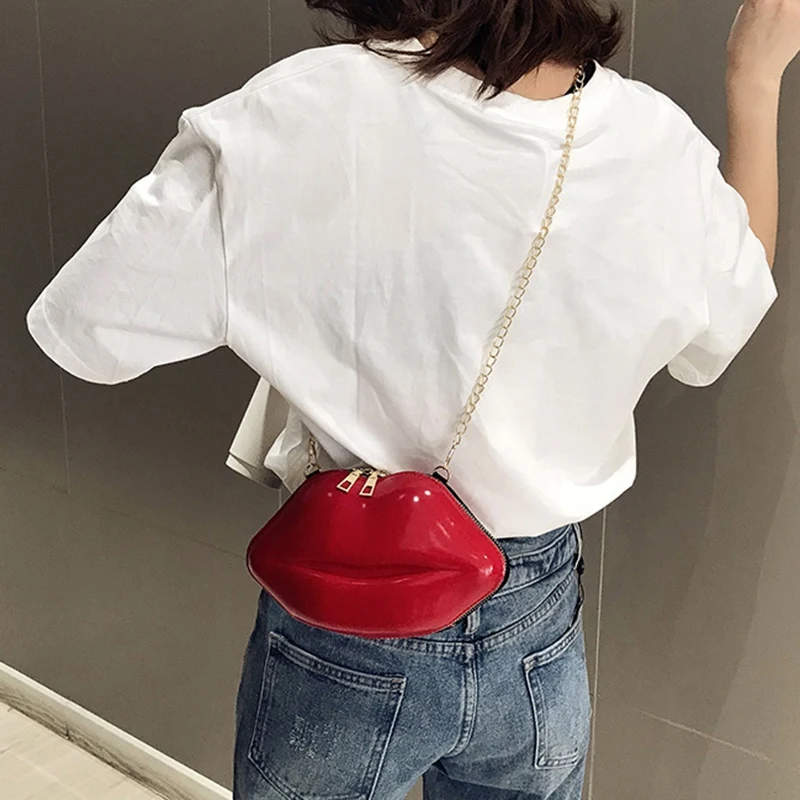 Женский красный клатч губы сумка женская Pu кожаная на плечо с цепочкой Bolsa