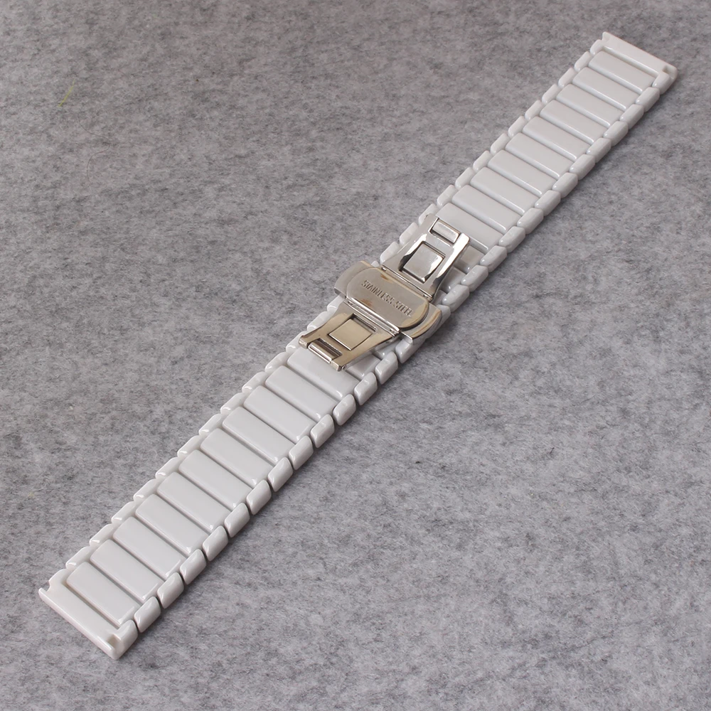 

Watchbands White Ceramic Polished Solid links Watch Strap Bands Bracelet Fashion style Repalce for Samsung Watch Mens 42mm 46MM