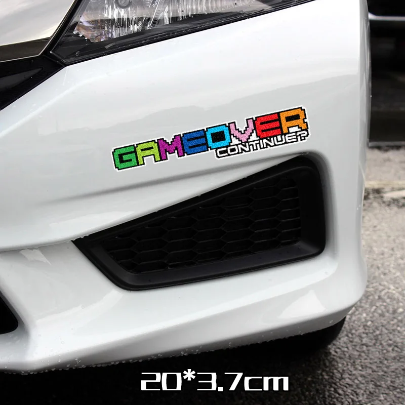 

Waterproof and Sunscreen Pixel Game Video Car Stickers Game Over Continue Cartoon Car Stickers Bumper Motorcycle Helmet Decals