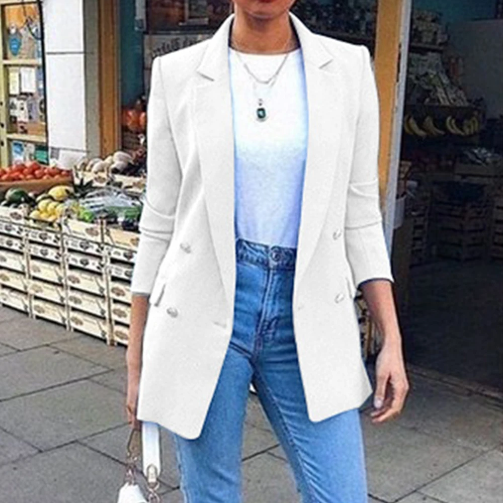 HEFLASHOR 2019 Повседневный блейзер для женщин модный однотонный пиджак на пуговицах