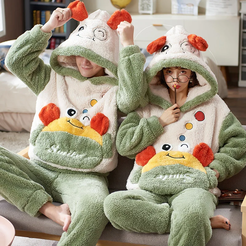 Winter Couples Pyjamas Sets Women Man Thicken Hoodies Pajamas Cartoon Anime Panda Sleepwear Lovers Soft Warm Homewear pijama set