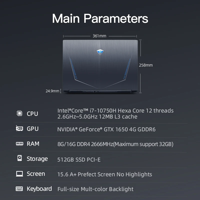 machenike t58 gaming laptop intel i7 10750h laptops gtx1650 4g windows 10 pro 16gb ram 512g ssd 15 6 6mm border ips notebook free global shipping