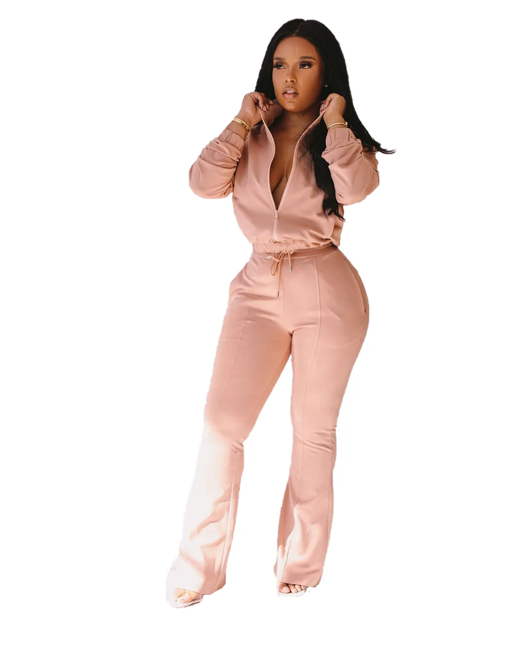 

L163 European and American Women's Sweatshirt Casual Flared Pants Women's tracksuit Two-Piece Set Tracksuits women's