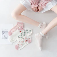 spring summer cotton thin mesh breathable sweet maiden street fashion ins harajuku woman strawberry jacquard casual ankle socks