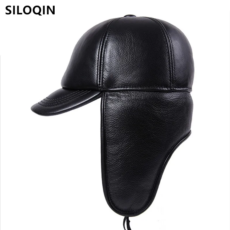 

SILOQIN, теплые шапки для ушей, шапка из натуральной кожи, мужская бейсбольная Кепка из воловьей кожи, новые зимние толстые бархатные зимние шапки для пожилых людей