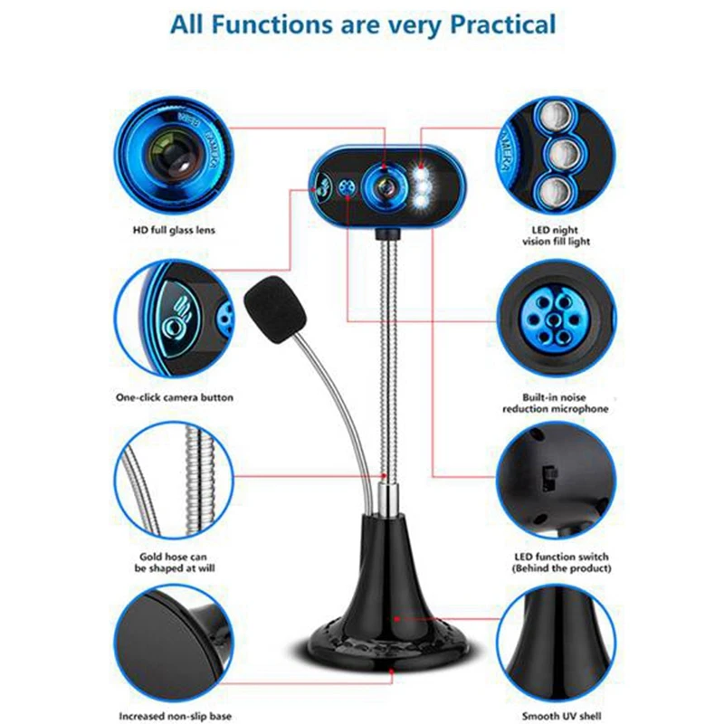 

1080P Computer Camera Desktop Laptop Home Video USB Drive Free HD Microphone Night Vision