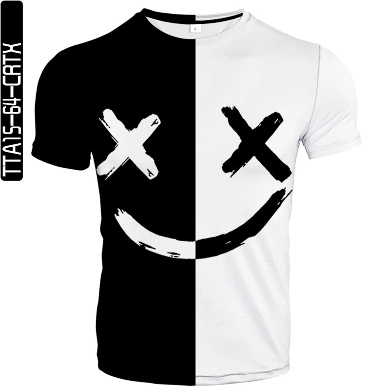 

2021 new printed men's T-shirt summer fashion short-sleeved 3D round neck top smile devil element shirt trendy male T-shirt