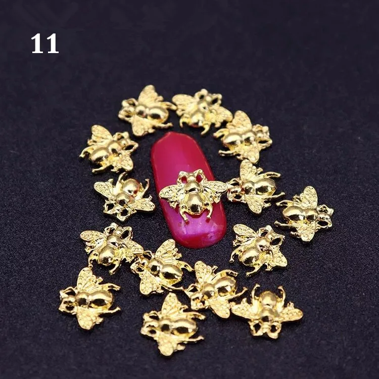 11-10pcs 5 шт/10 шт металлический сплав пчела дизайн 3D дизайн ногтей украшения Золото Серебро Черный ювелирные изделия драгоценный камень японский стиль маникюр дизайн аксессуар - Цвет: 11-10pcs