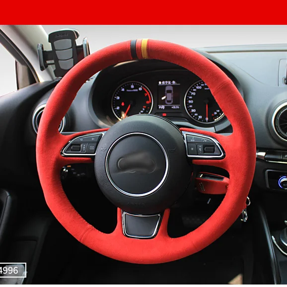 Verkauf Auto Pi Echt Alcantara Lenkrad Abdeckung Geeignet Für Audi A4L Q5 A6L A5 A3 Q7 A8L Wildleder Hand-genäht Grip Abdeckung Auto Zubehör
