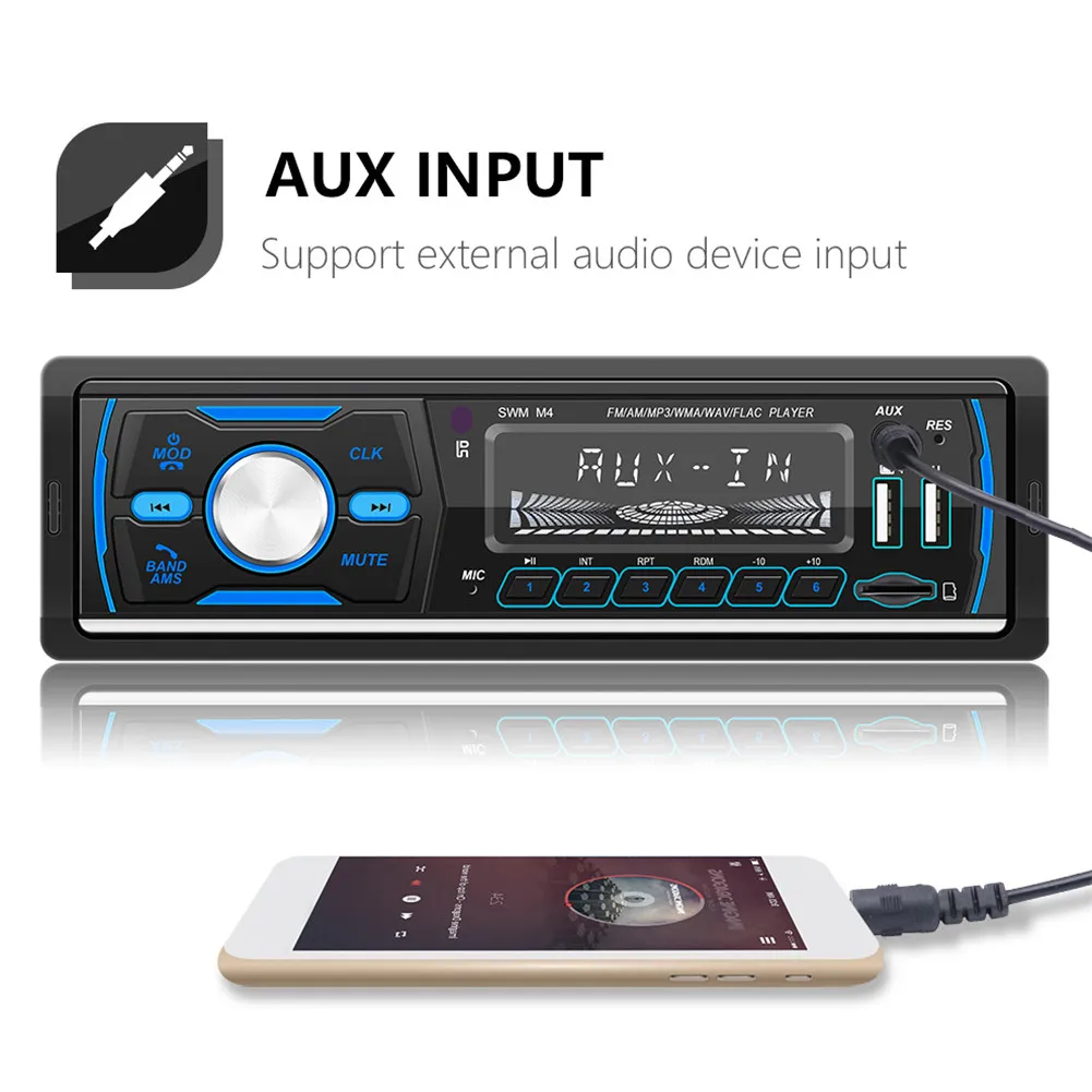 Автомагнитола 12 В 1 DIN 2 USB Bluetooth стерео MP3 плеер цветное освещение FM Aux вход приемник