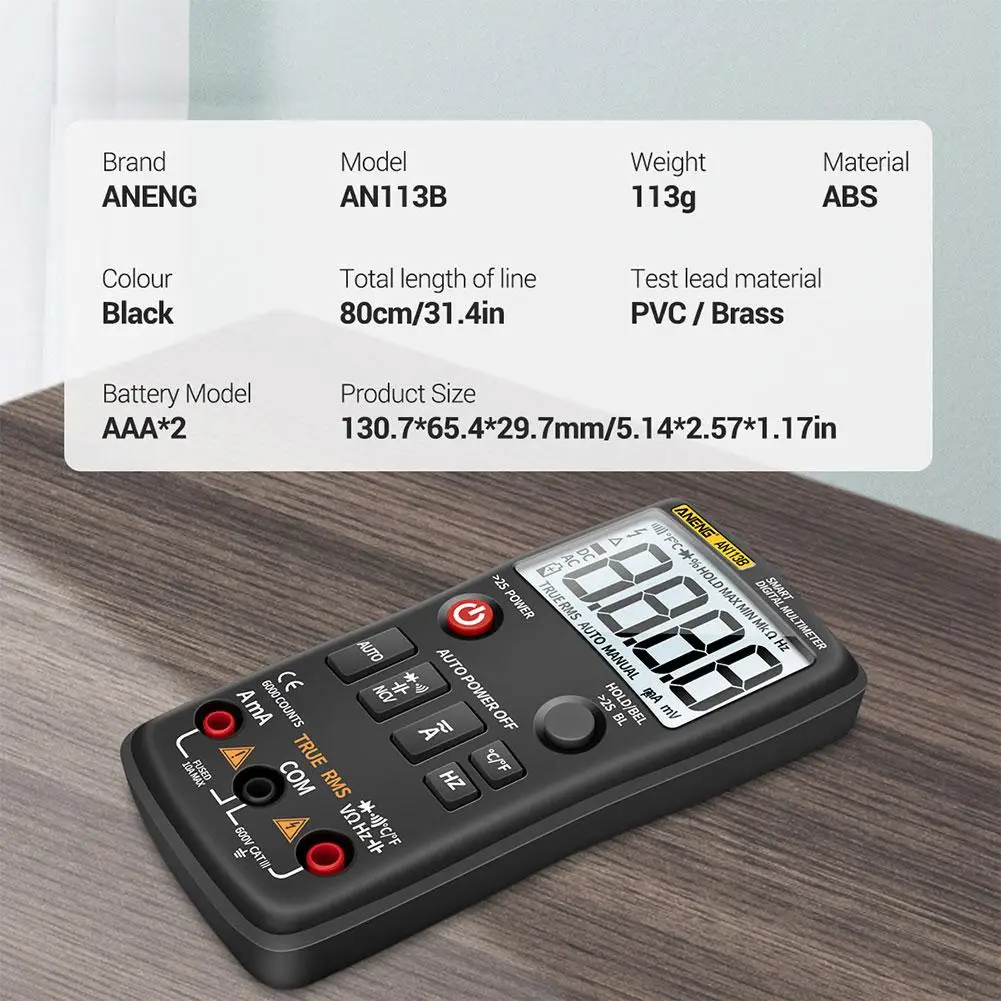 Мультиметр AN113B цифровой 6000 отсчетов True RMS с автоматическим выбором