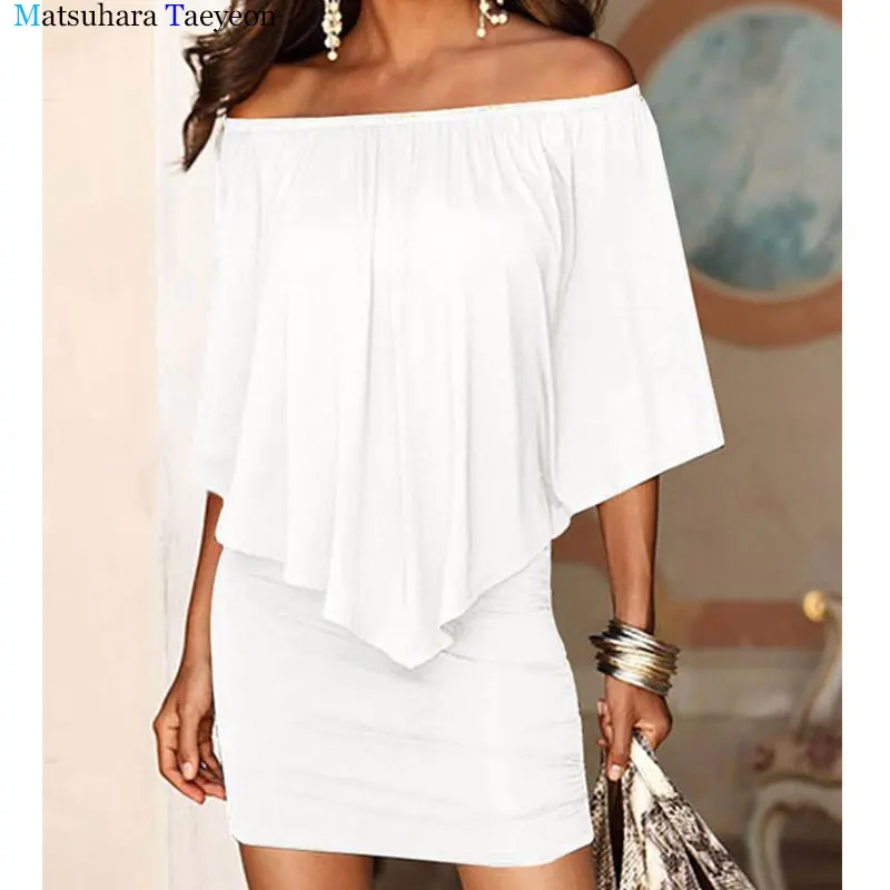 Женское платье футболка с открытыми плечами рукавами летучая мышь вечерние