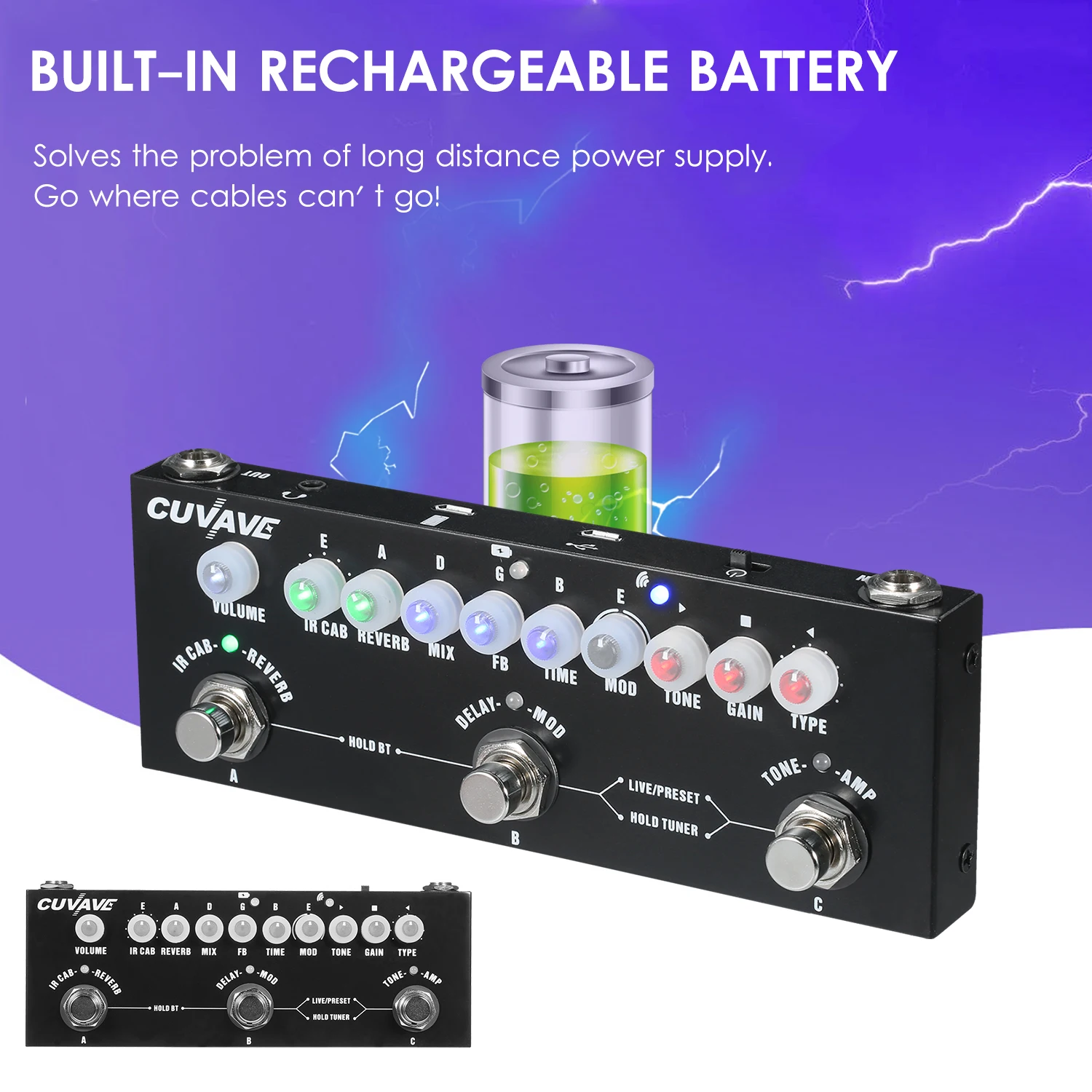 

CUVAVE CUBE BABY Portable Multifunctional Electric Guitar Combined Effect Pedal Mobile Phone Recording Compact & Portable