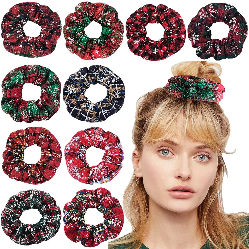 

New Christmas Snowflake Print Elastic Hair Bands Scrunchie For Women Girls Sweet Lovely Hair Rope Ties Fashion Hair Accessories