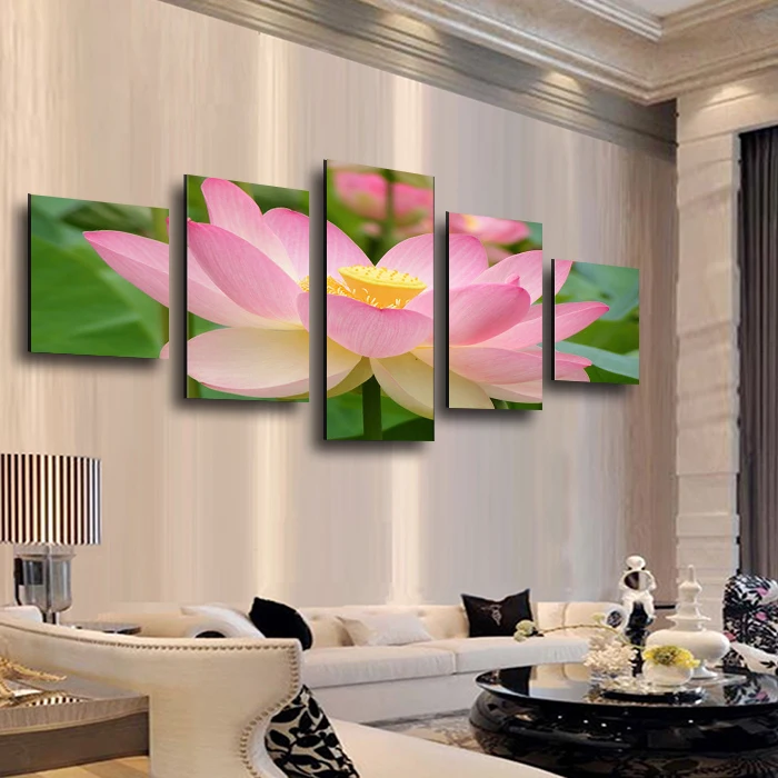 

2020 Paintings Fallout 5 Panel Lotus Modern Painting Canvas Wall Art Picture Home Decoration Living Room Print--large Unframed