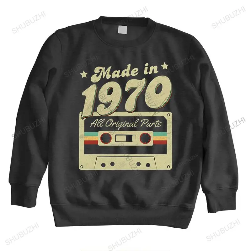 

Retro Made In 1970 Shirt Men long sleeve Cassette All Original Parts hoodie 52th Birthday Gift sweatshirt Pure Cotton Clothing
