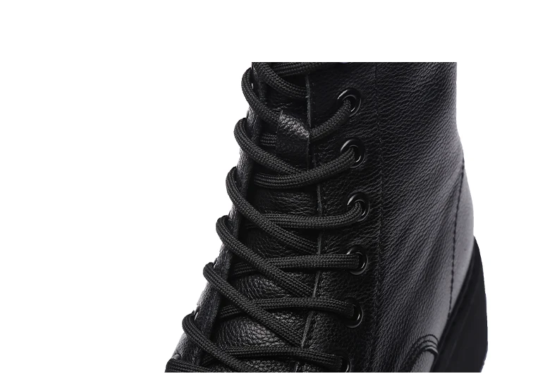 Women Boots Genuine Leather Ankle Boots flat Platform Boots Fashion zipper Thick bottom Black Ladies Shoes